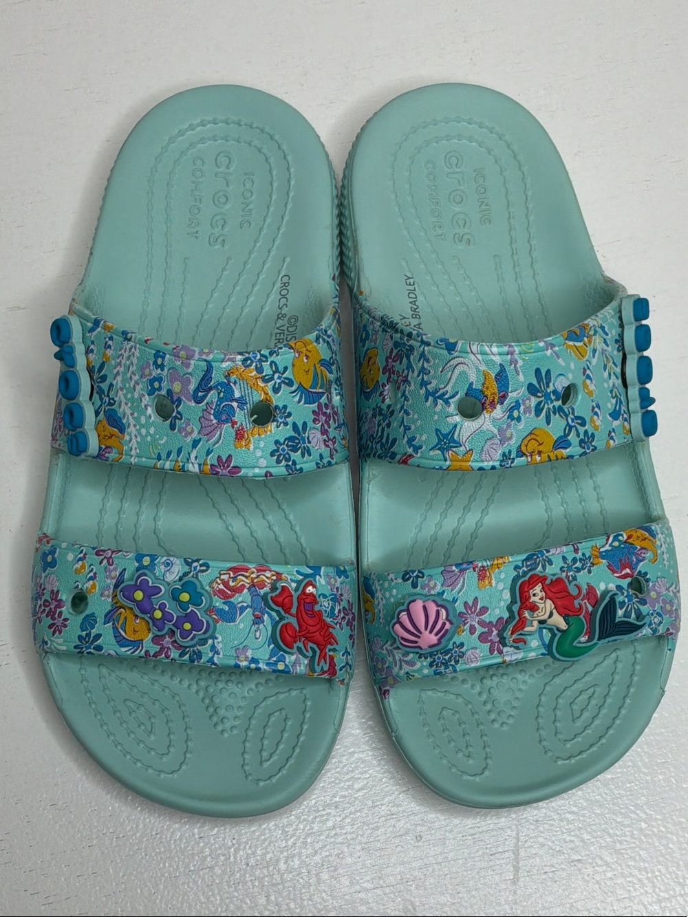 CROCS Kids Light Aqua Mermaid Slide Sandals with Colorful Ocean Print - Picture 4 of 8